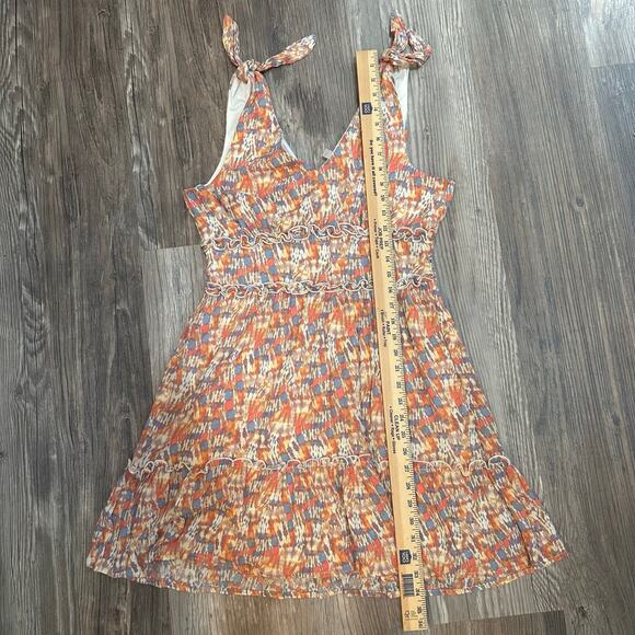 Gypsies & Moondust Mini Sundress Tie Shoulder Straps Womens Large Orange Blue - Picture 5 of 7